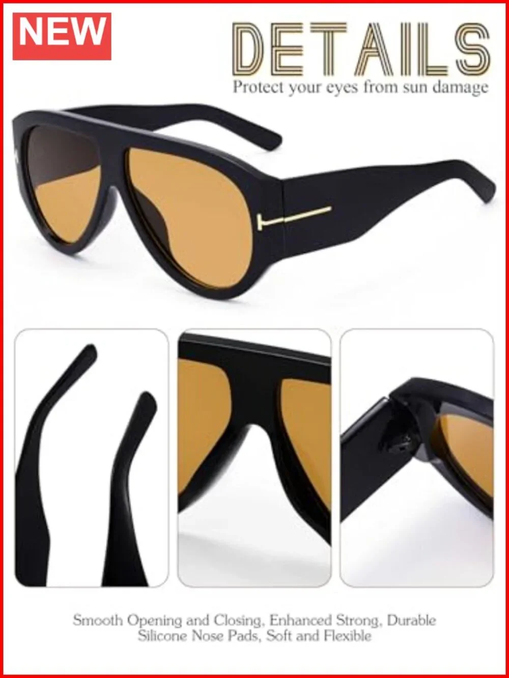 Retro Aviator Sunglasses Oversized Square Frame Classic Vintage Trendy UV